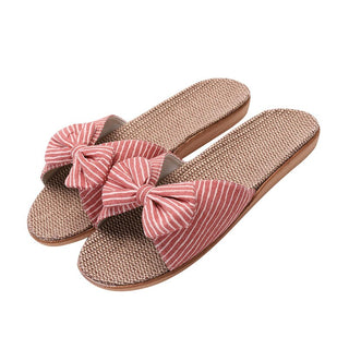 Buy red-stripes Women Flax Bohemian Floral Bow Sandals