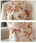 2022 women blouses floral print lace chiffon