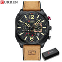 Men Brown Quartz Wristwatches for Male Luminous Chronograph Dial Leather