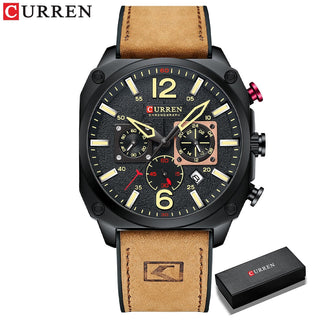 Buy brown-box Men Brown Quartz Wristwatches for Male Luminous Chronograph Dial Leather