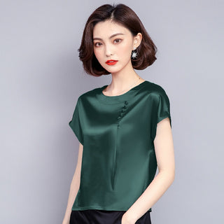 Buy dark-green Fashion Woman Blouses 2022 Chiffon Tops Solid Silk