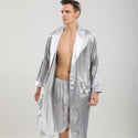 Men Robe Sets Satin Kimono Sleepwear Bathrobe Faux Silk 2PCS