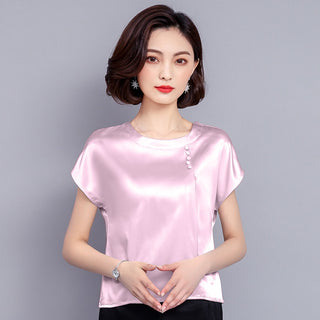 Buy pink Fashion Woman Blouses 2022 Chiffon Tops Solid Silk
