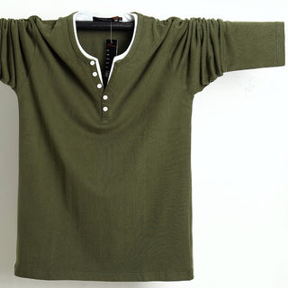 Buy green 2022 Men T-Shirt Button Cotton Long Sleeve