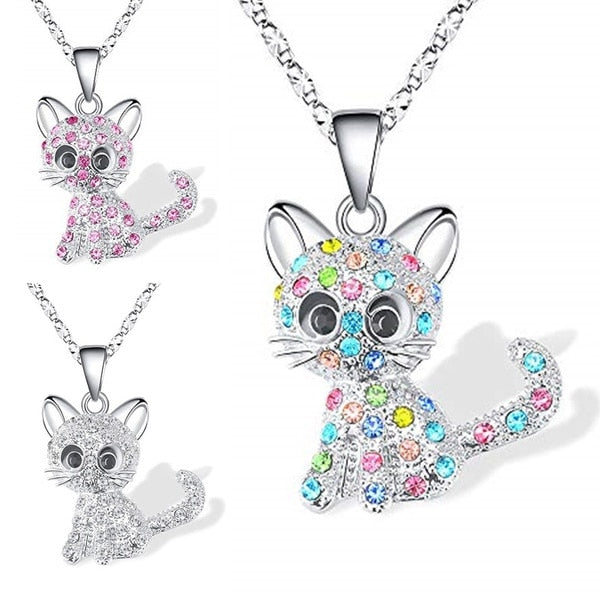 Girls Cute Cat Pendant Necklace for Women Children Fashion Colorful