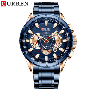 Buy blue Sport Watches Men‘s Luxury Brand Quartz Clock Stainless Steel Chronograph Big Dial