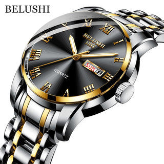 Buy silver-golden-black Top Brand Watch Men Stainless Steel Business Date Clock Waterproof Luminous Watches Mens Luxury Sport Quartz Wrist Watch
