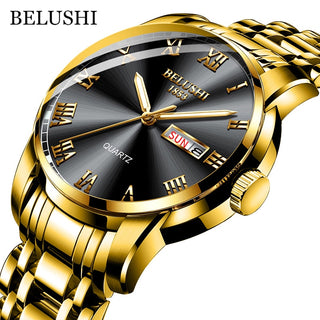 Buy golden-black Top Brand Watch Men Stainless Steel Business Date Clock Waterproof Luminous Watches Mens Luxury Sport Quartz Wrist Watch
