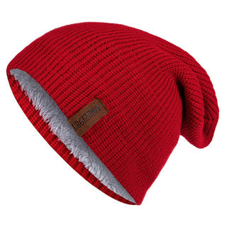 Buy wine-red Beanie Hat Leisure Fur Lined Winter Hats For Men Women