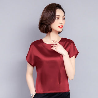 Buy burgundy Fashion Woman Blouses 2022 Chiffon Tops Solid Silk