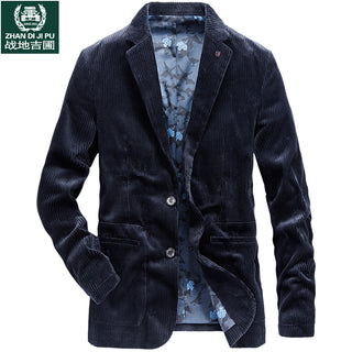 Buy blue Men's Long-Sleeved Loose Top Casual Thin Corduroy Coat