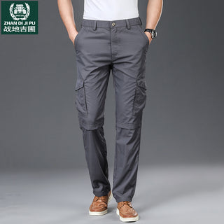 Buy gray Men's Thin Trousers Loose Straight Multi-pockets