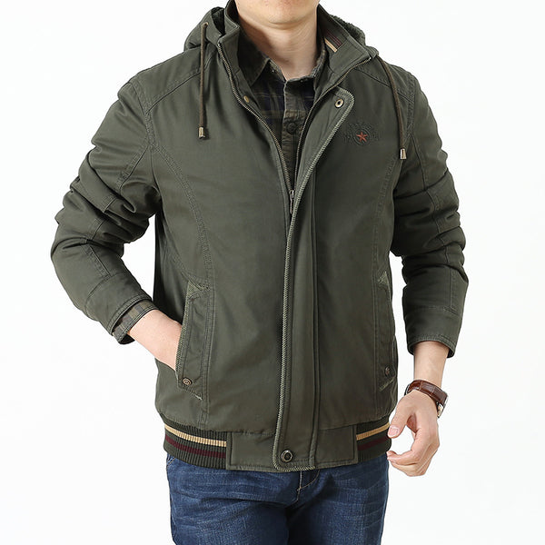 Men's Fleece-Lined Thickened Cotton-Padded Jacket Hooded
