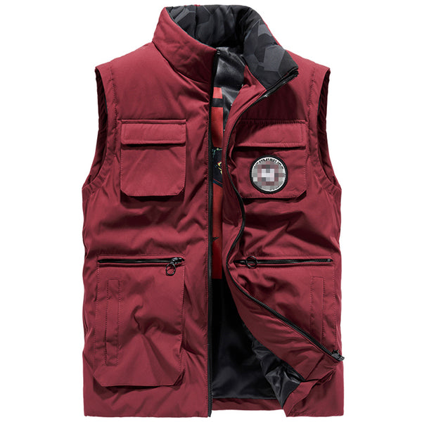 Winter Vest Men's Thickening Vest Sleeveless Oversized Loose Coat Outdoor Leisure Waistcoat Multi-Pocket Workwear Vest