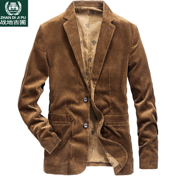 Men's Long-Sleeved Loose Top Casual Thin Corduroy Coat
