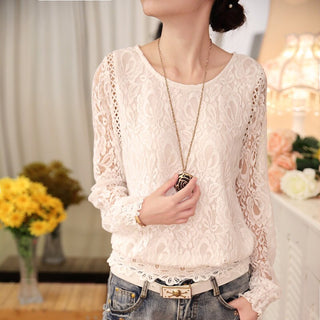 Buy 511-white Spring Autumn New Long Sleeve Chiffon Lace Crochet Tops Blouses Women Clothing