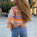 Cardigan Sweater for Women Long Sleeve Rainbow Striped Patchwork