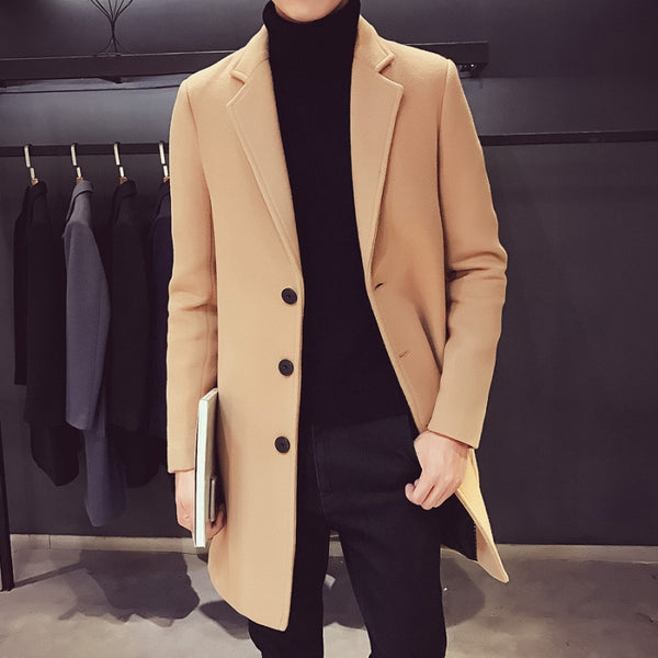 2022 Fashion Men Wool Blends Casual Business Trench Coat