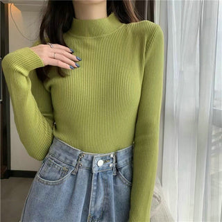 Buy style-2-green Turtleneck  Woman Knitted  Sweaters 2022
