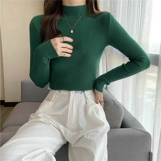 Buy style-2-dark-green Turtleneck  Woman Knitted  Sweaters 2022