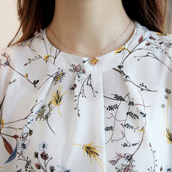 New Chiffon Print  Floral Shirt For Womens Elegant Open Shoulder Blouses