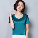 Womens tops and blouses 2022 shirts casual Silk O-neck sling top satin short sleeve stretch