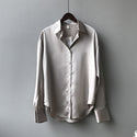 Silk Blouse Women Fashion Button Up Satin Shirt Vintage White Long Sleeve Shirts Tops