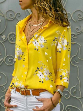 Buy yellow Long Sleeve Women Blouses 2022 Plus Size Turn-down Collar Blouse Shirt Casual Tops Elegant Work Wear Chiffon Shirts