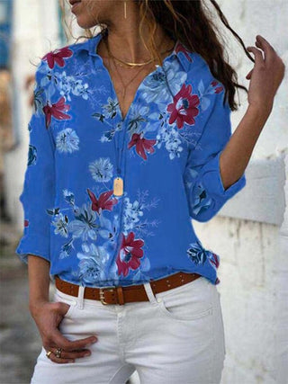 Buy blue Long Sleeve Women Blouses 2022 Plus Size Turn-down Collar Blouse Shirt Casual Tops Elegant Work Wear Chiffon Shirts