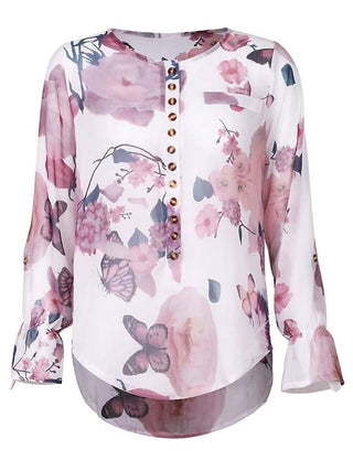 Buy pink Long Sleeve Women Blouses 2022 Plus Size Turn-down Collar Blouse Shirt Casual Tops Elegant Work Wear Chiffon Shirts