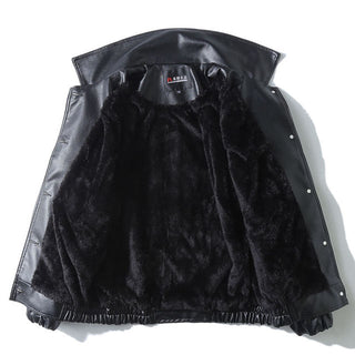 Buy thicken PU Leather Jacket Men Black Soft Faux Leather