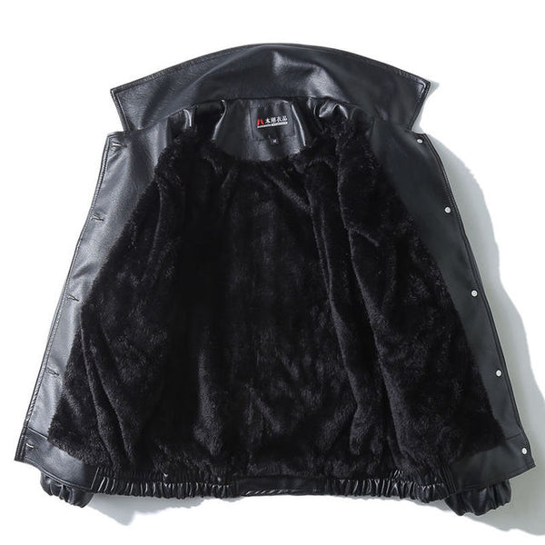 PU Leather Jacket Men Black Soft Faux Leather
