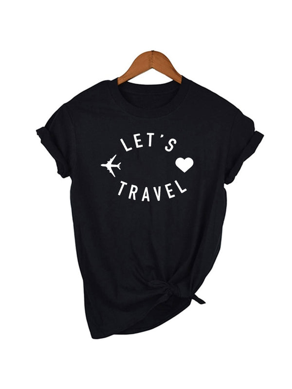 Let's Travel Print Women Aesthetic T Shirts Casual Kawaii Summer