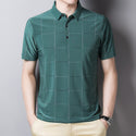 New Graphic T-shirt Men Summer Business Short Sleeved Casual Loose Plaid Turn-down Collar
