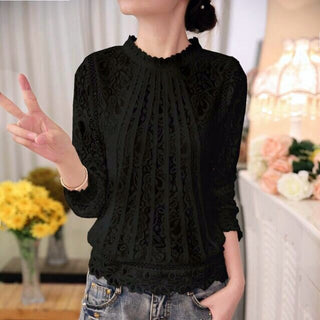 Spring Autumn New Long Sleeve Chiffon Lace Crochet Tops Blouses Women Clothing