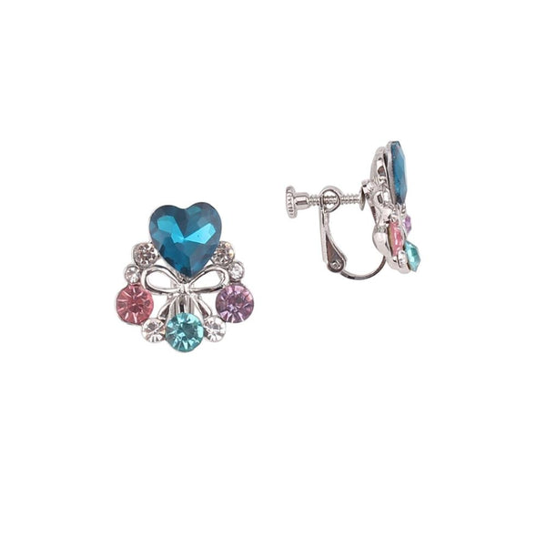 New Rhinestone Crystal Heart Bowknot Clip on Earrings for Women