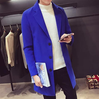Buy royal-blue 2022 Fashion Men Wool Blends Casual Business Trench Coat