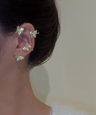 Buy a-left-ear-gold Zircon Butterfly Ear Cuff Earrings for Women 1pc Non Piercing Ear Clip