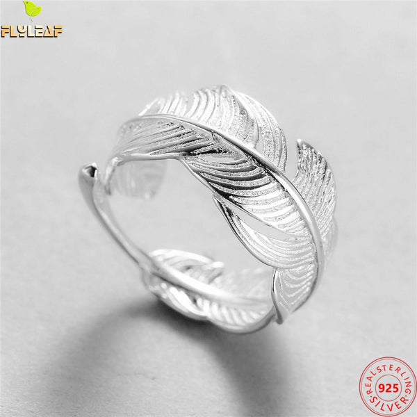925 Sterling Silver Feather Open Rings For Women