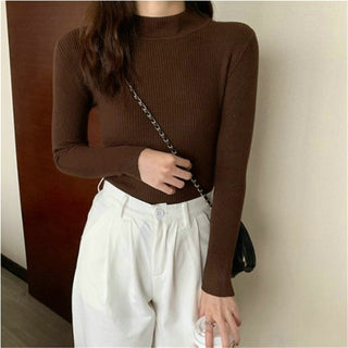 Buy style-2-brown Turtleneck  Woman Knitted  Sweaters 2022