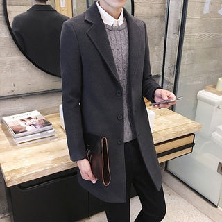 Buy dark-gray 2022 Fashion Men Wool Blends Casual Business Trench Coat
