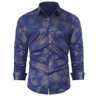 Buy navy-blue 2022 New Men Long Sleeve Maple Leaf Designer Shirts