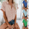 Fashion Casual Loose Lapel Button Shirt Women Solid Cotton Shirts Summer Tops