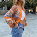 Cardigan Sweater for Women Long Sleeve Rainbow Striped Patchwork
