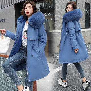 Buy blue 2022 New Women Parka Long Coat Wool Lined Hooded