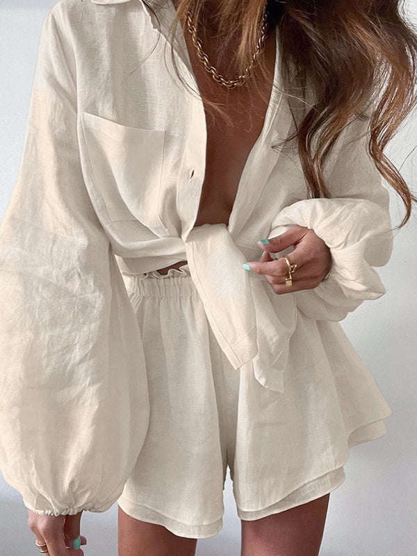 Loose Fit Outfits Blouse Suit 2 Two Piece Set