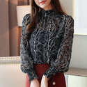 2022 Women Chiffon Blouses Casual Stand Collar Floral