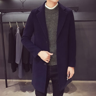 Buy navy-blue 2022 Fashion Men Wool Blends Casual Business Trench Coat