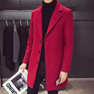 Buy red-wine 2022 Fashion Men Wool Blends Casual Business Trench Coat