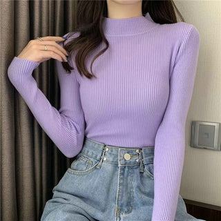 Buy style-2-purple Turtleneck  Woman Knitted  Sweaters 2022